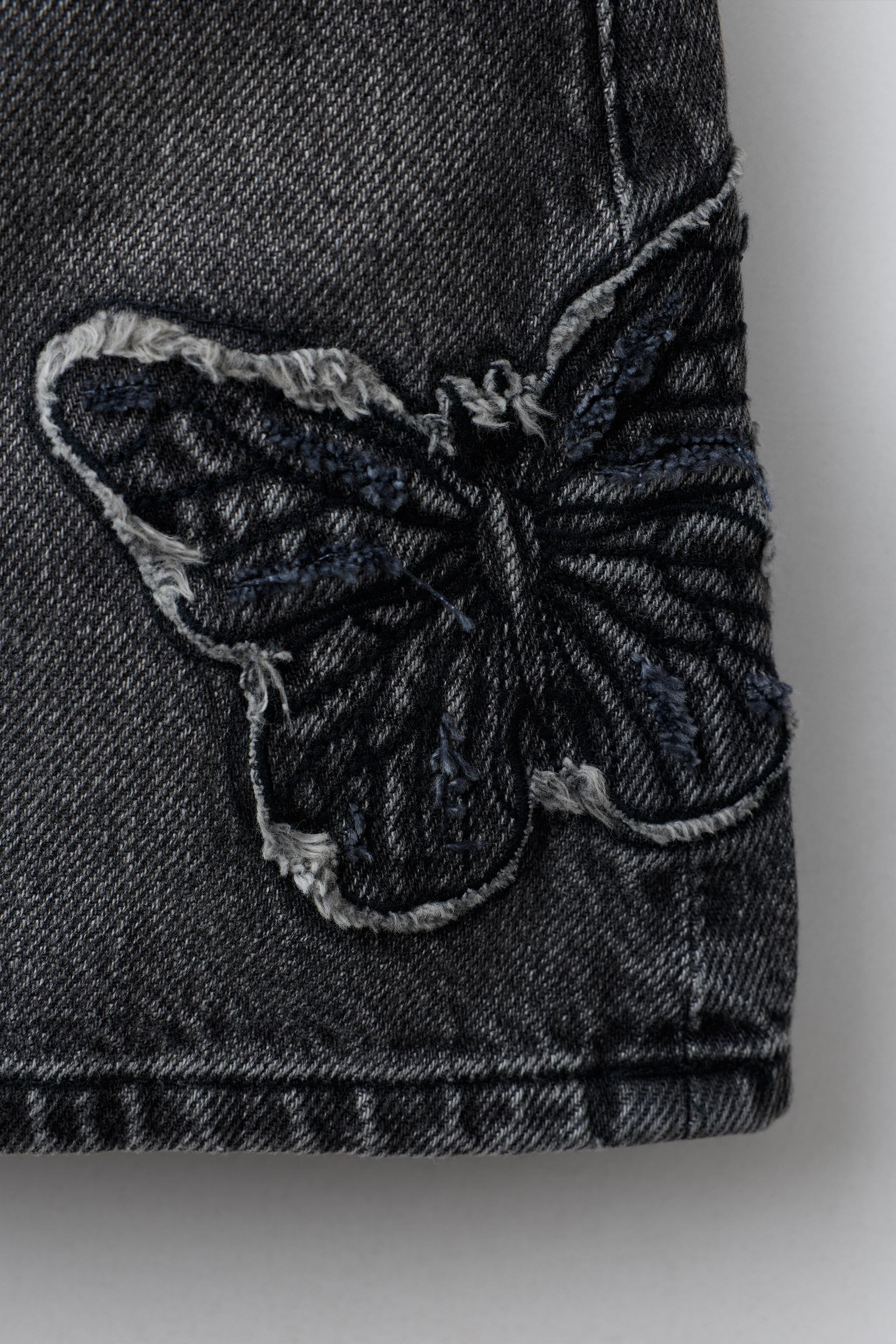 EMBROIDERED BUTTERFLY DENIM SKIRT